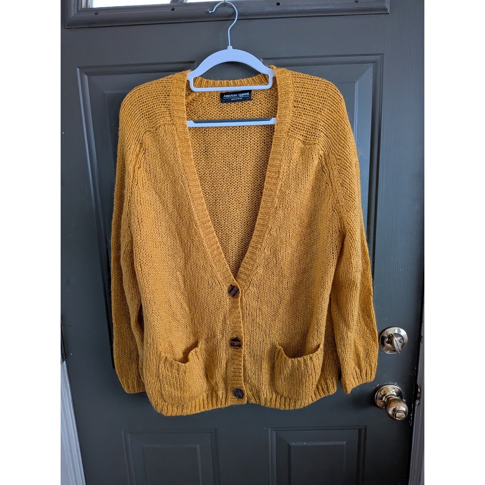 American Apparel Mustard Yellow Mohair Blend Chunky Knit Cardigan One Size/M